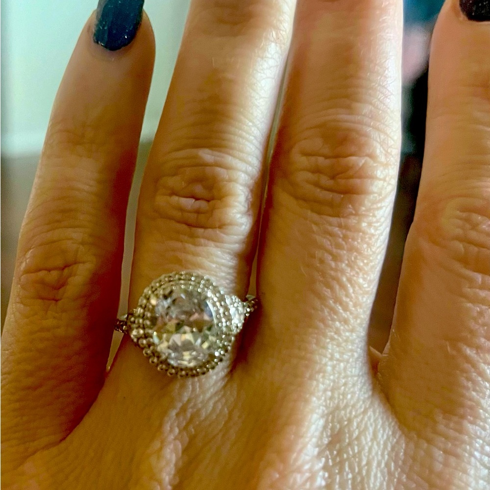 Diamonique Oval Double Halo with Accents Ring Sterling Silver